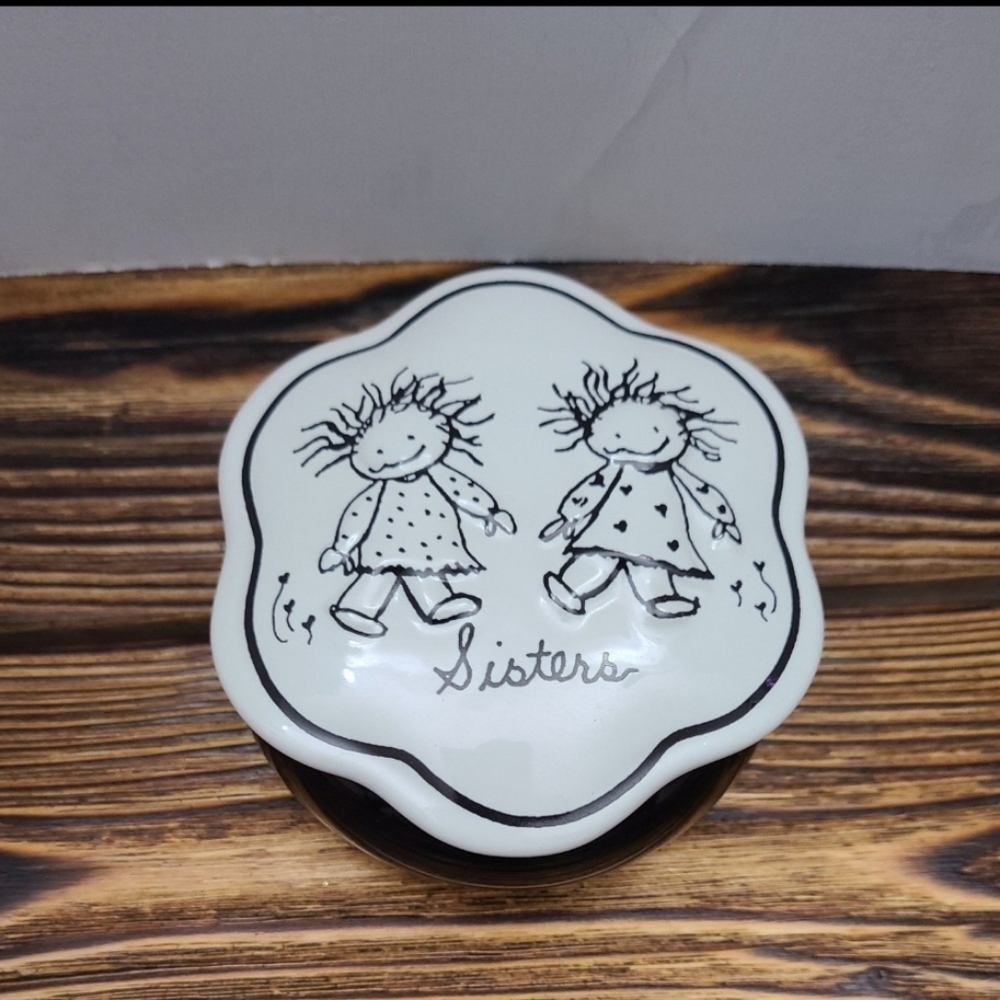 "Sisters" Black and White Trinket Jewelry Dish Special Friend Gift